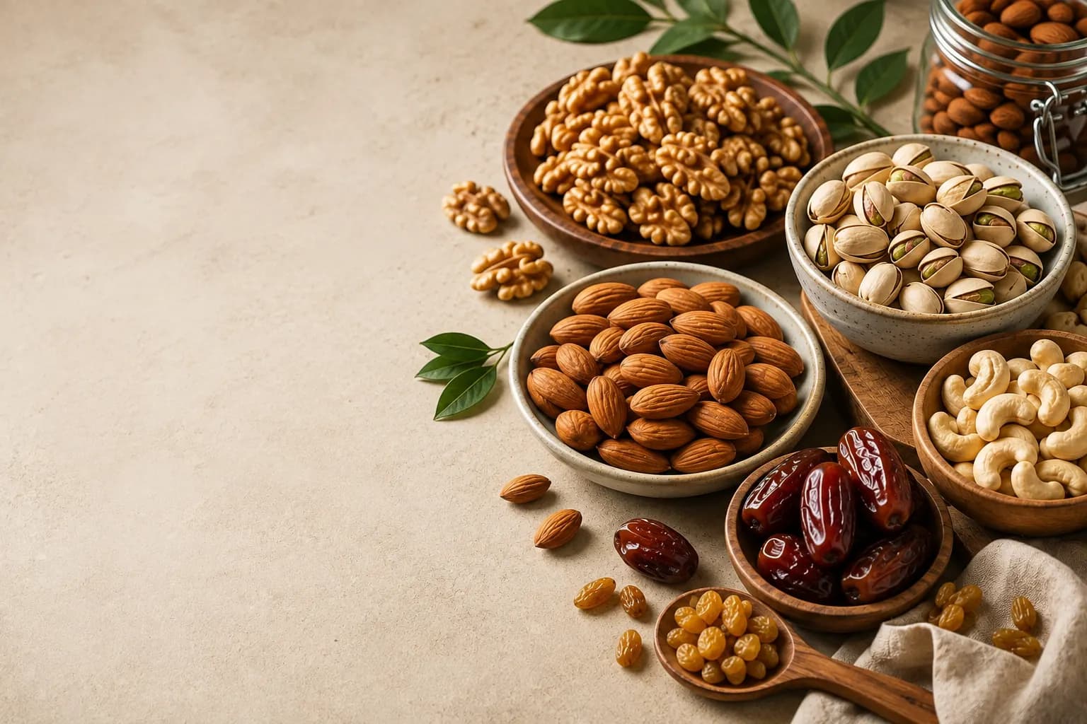 Bowls of cashews and dates
