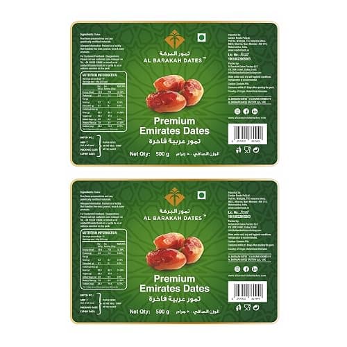 Al Barakah Dates Premium Emirates Dates (Khajur/Khajoor) | Khalas Dates | Vaccum Pack | All Natural | No Preservatives | No Added Sugar | Gluten Free | Vegan | Non GMO | Dates Dry Fruits | 1kg dates