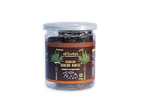 Al Qusai Kalmi/Safawi Dates,Saudi Arabia (Seedless Kalmi 250g Petcan)
