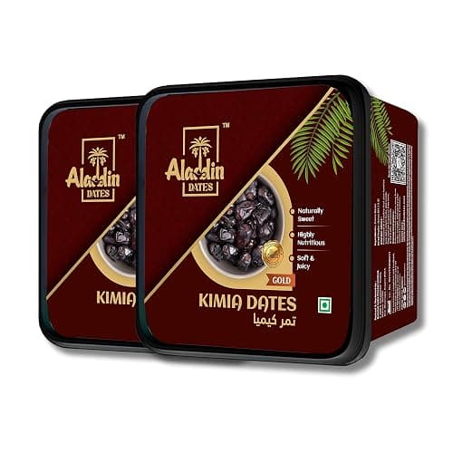 Aladdin Dates Black Kimia Dates 1kg (500gm x 2 Pack)| Premium Mazafati Khajoor | Soft Black Dates | Value Pack Offer | IML Container | No Added Sugar | Healthy Dry Fruit