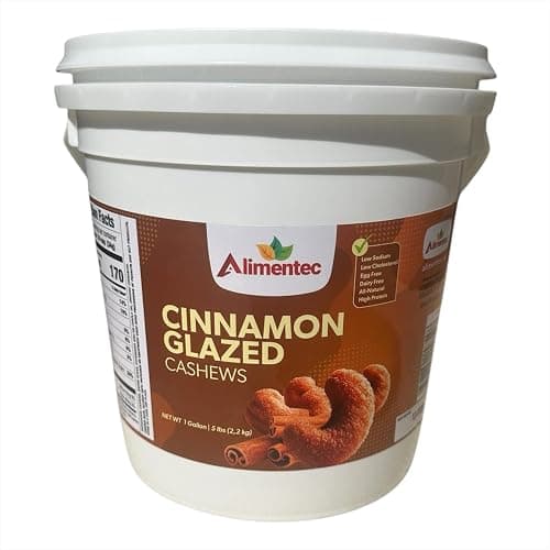 Alimentec Caramelized Cashew Nuts with Cinnamon, 80 Oz |1-Gallon (5 lbs) Bucket | Gourmet Artisan Flavor | Natural Ingredients | Resealable Bucket.
