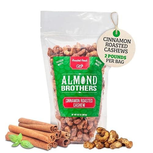 Almond Brothers Roasted Cashews - 2 lb Bag - Hand Crafted Cinnamon Glazed Roasted Cashews, Gluten-Free, Non-GMO