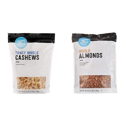Amazon Brand Happy Belly Fancy Whole Cashews (2.75 Pound) and Whole Raw Almonds (48 Ounce)