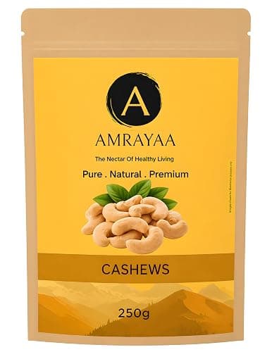 AMRAYAA W320 Premium Whole Cashews 250g | Unpolished, Unsalted & Natural Kaju Nuts | Crunchy Deluxe Size | Antioxidant Rich Healthy Snack | High Protein, Iron, Magnesium, Zinc & Phosphorus