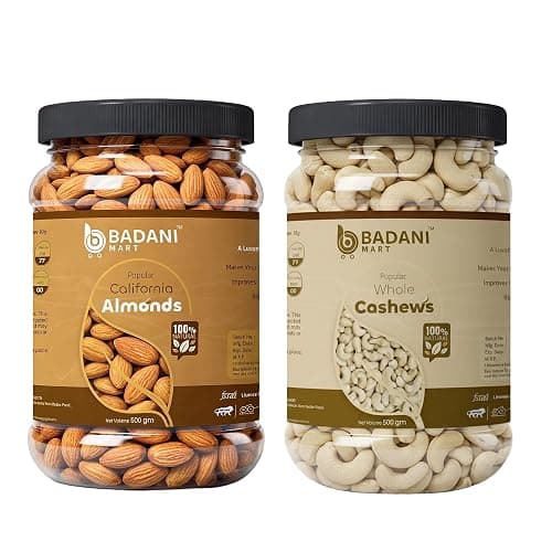BADANI MART Premium Dry Fruits Combo Pack | California Almonds 500g & Whole Cashew 500g | Fresh Crunchy Kaju Badam | Healthy Snacks | Daily Nutrition Offer Pack | Total 1kg