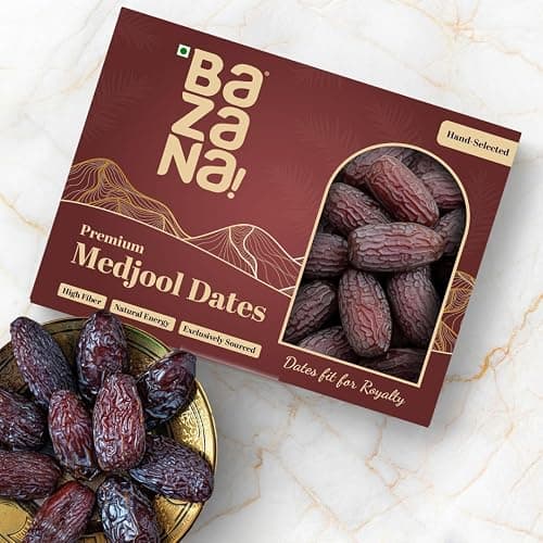 Bazana Premium Jumbo Size Medjool Dates, 500gm | Rich in Fibre | Instant Energy Medjoul Khajoor | Healthy Snacks | Large Size Khajur | King of Dates