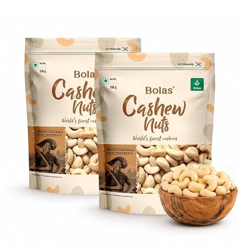Bolas Whole Cashew Nuts 1Kg (500g x 2) | Kaju Grade W320 | Nutritious & Delicious | Rich in Protein, Magnesium & Phosphorus | Gluten Free | Dry Fruits