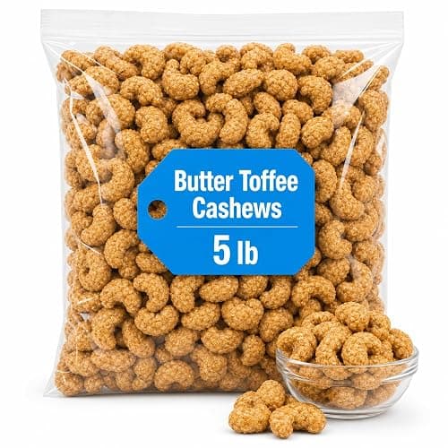 Butter Toffee Cashews, Sweet Crunchy Coated Nuts, 5 lb Bulk Bag