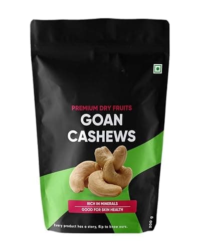Cashews Bold Premium W320, 100% Natural Goan Cashews, Super Value Pack, Kaju Dry Fruits,No Preservatives,Mild Flavor and Creamy -200 gm