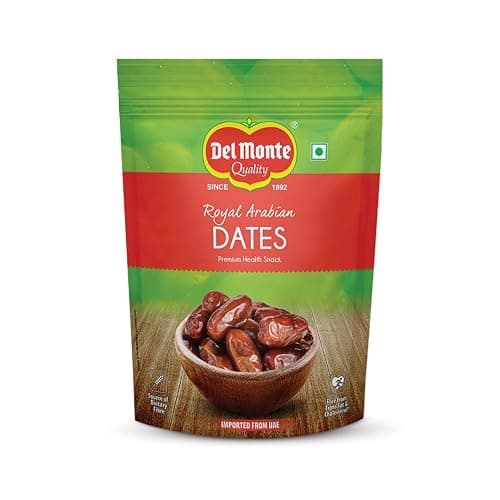 Del Monte Royal Arabian Dates 900 g |Premium Khalas Dates| Source of Dietary Fibre | Natural and Sweet | UAE Imported | Dried Fruit | Healthy Snack