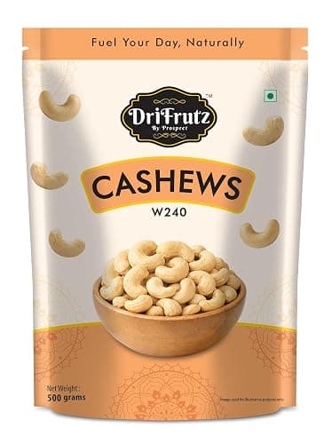 DriFrutz Cashews W240 500g | Whole Cashew Kernels | Count 230–250 per lb | Plain & Natural | Suitable for Snacking, Cooking & Sweets | Resealable Pack | No Added Preservatives
