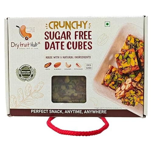 Dry Fruit Hub Crunchy Date Cubes 1Kg I Sugar Free Protein Snack Made with Dates, Pista, Cashews, Almonds, and Pure Ghee I Dry Fruit Chikki | Energy Bites | Healthy Snacks | No Added Sugar