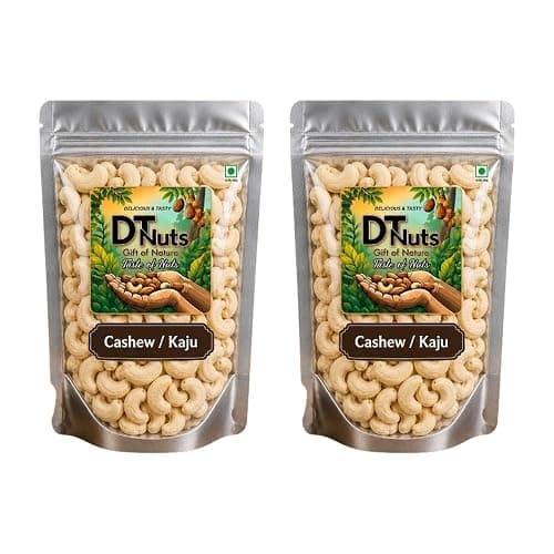 DT Nuts | Premium Whole Cashew Nuts (Kaju) | 2 Packs of 1kg | 2kg