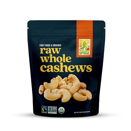Fair Trade Organic Raw Cashews W320 (3 lb) – Whole Unsalted Cashew Nuts for Snacking, Baking & Cooking – Non-GMO, Vegan, Healthy Nuts, USDA Organic