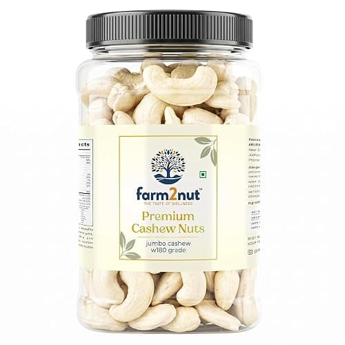 farm2nut W180 Extra large Size Cashew Nuts (400g) | 100% Natural Whole Kaju | Airtight Jar | Fresh & Crunchy nuts