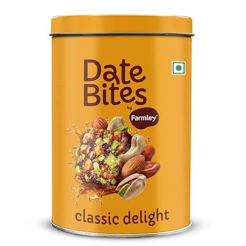 Farmley Date Bites I Dates Barfi Made with Dates, Pista, Cashews, Almonds, Honey and Pure Ghee I Dry Fruits Nuts, Healthy Snacks Sweets,Gluten Free, No Added Sugar (200g, Dates Bites Jar)