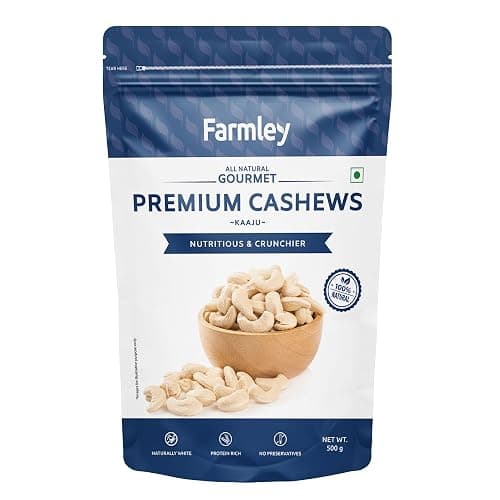 Farmley Premium Cashews 500 gram, Value Pack | Whole Cashew | Kaju Dry Fruits, Whole Crunchy Cashews | Rich in Protein, & Nutritious | Gluten Free & Plant based Protein(Pack of 1)