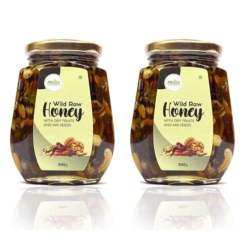 Feast Organic Wild Honey Dry Fruits Mix Seeds No Added Sugar Immunity and Energy Booster Healthy Snacks with Glass Jar Combo Pack of 500g x 2 (1 kg)