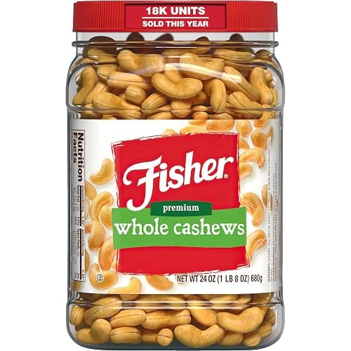 Fisher Snack Premium Whole Cashews, 24 Ounces, Roasted with Sea Salt, No Artificial Colors or Flavors, 100% Recyclable