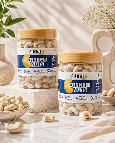 Fitnut Cashew Nuts W180 (Kaju) 500g | Large Size Whole Cashews | Super Jumbo Grade, Crunchy & Fresh | High Protein Healthy Dry Fruits | 100% Natural