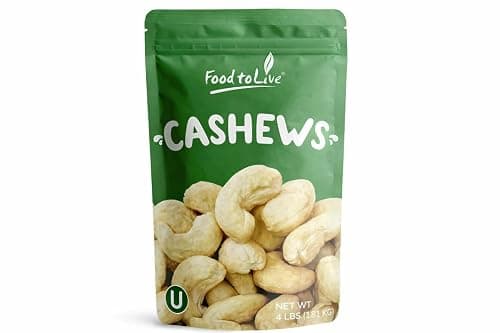 Food to Live Cashew Nuts, 4 Pounds - Large Size W240, Whole Nuts, Unsalted, Kosher, Raw, Vegan, Bulk