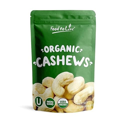 Food to Live - Organic Cashews, 1 Pound Whole, Unsalted, Non-GMO, Kosher, Raw, Vegan, Bulk