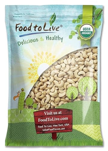 Food to Live - Organic Cashews, 8 Pounds Whole, Unsalted, Non-GMO, Kosher, Raw, Vegan, Bulk