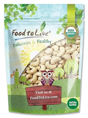 Food to Live Organic Raw Cashews, 4 Pounds – Non-GMO, Whole, Large, Premium Fancy Nuts, Unsalted, Unroasted, Kosher, Vegan, Bulk, Low Sodium. Good Source of Protein, Copper, Zinc, Selenium, & Thiamin