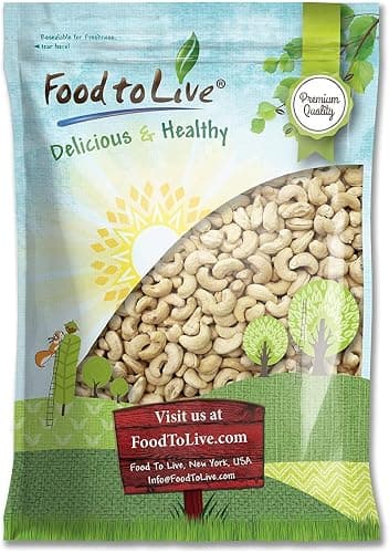 Food to Live - Raw Cashews, 10 Pounds Non-GMO Verified, Deluxe Whole Nuts, Unsalted, Unroasted Fancy Snack, Size W-320, Kosher, Vegan, Bulk, A good source of Magnesium, Phosphorus.