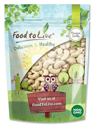 Food to Live - Raw Cashews, 2 Pounds Deluxe Whole Nuts, Unsalted, Unroasted Fancy Snack, Size W-320, Kosher, Vegan, Bulk, A good source of Magnesium, Phosphorus, Manganese & Copper