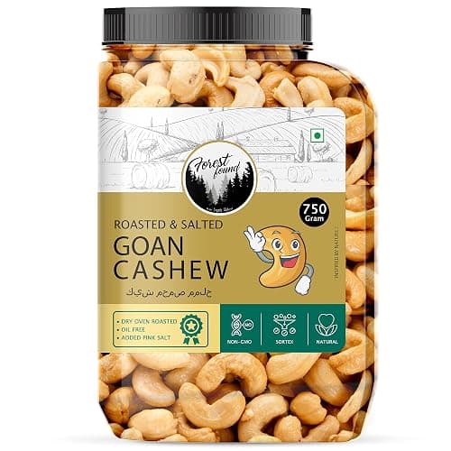 Forest Found Premium Roasted Cashews (750g) | W320 Jumbo Grade Whole Kaju | 100% Oil-Free Dry Roasted | Salted Low Sodium Snacks | Crunchy & Natural Oven Roasted Cashew Nuts
