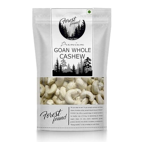 Forest Found Whole Goan Cashew Nuts W320 Grade | Premium Natural & Crunchy Kaju, Sourced from Goa Farms, No Broken Pieces, Zip Lock Reusable Pouch | 400g