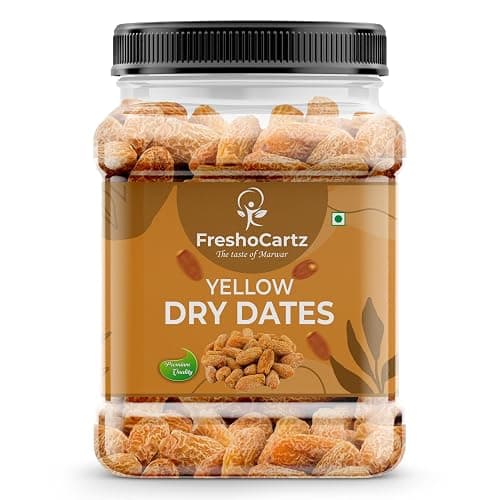 FreshoCartz Yellow Dry Dates 1kg| Peela Sukha Khajoor | Dry Chuhara | Kharek | Pili Kharak | Healthy & Dry Fruits | Iron & Fiber-Rich | Jar Pack
