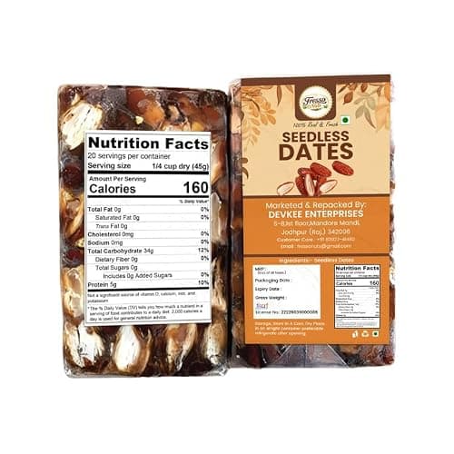 FRESSO NUTS Seedless Dates 1Kg | Soft and Sweet Khajoor | Natural Dried Dates Without Seed | Healthy Snack for Fasting and Daily Use