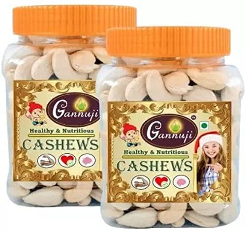 Gannuji Cashew Nuts W180 1kg Whole White King Size, Dry Fruits Cashews, (Cashew, 1000 gram) (500gm X 2 Jar) Kaju 1 Kg