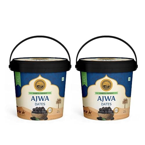 GGT 100% Natural Jumbo Ajwa Dates – 1kg Bucket (Pack of 2) | Handpicked High Fiber Khajoor from Madina (Saudi Arabia) with No Added Sugar I Naturally Sweet and Healthy Snack