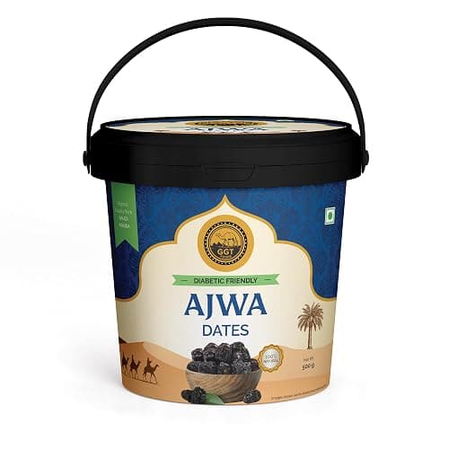 GGT 100% Natural Jumbo Ajwa Dates – 500g Bucket (Pack of 1) | Handpicked High Fiber Khajoor from Madina (Saudi Arabia) with No Added Sugar l Naturally Sweet and Healthy Snack