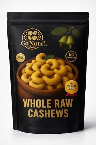 GO NUTZ! Premium Cashew Nuts 250g, Whole Raw Cashews, Grade W320, Rich in Protein, Gluten-Free, Regular-Sized Non-Split, High Protein, Rich in Protein, Fiber Rich, Healthy Snack, Fitness, Premium Dry Fruit, Export Quality, Diet, Resealable Pouch