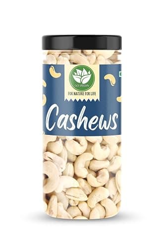 Go Vegan 100% Natural & Crunchy Premium Whole Cashews (W320 Grade) Nutritious & Delicious Nuts, Premium Kaju Nuts | Gluten Free | Source of Minerals & Vitamins | Dry Fruits (Jar Pack - 500GM)