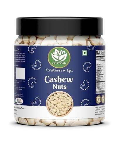 Go Vegan Raw Cashew W320 Grade 1Kg | kaju | Premium Whole Cashews | Whole Crunchy Cashews Jar Pack