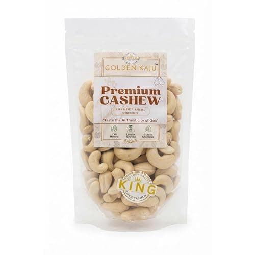 Golden Kaju Goan Harvest W180 King Size Super Jumbo Cashew Nuts (500g) | Unpolished naturally white Raw Whole Cashews | Pure Goan GI certified
