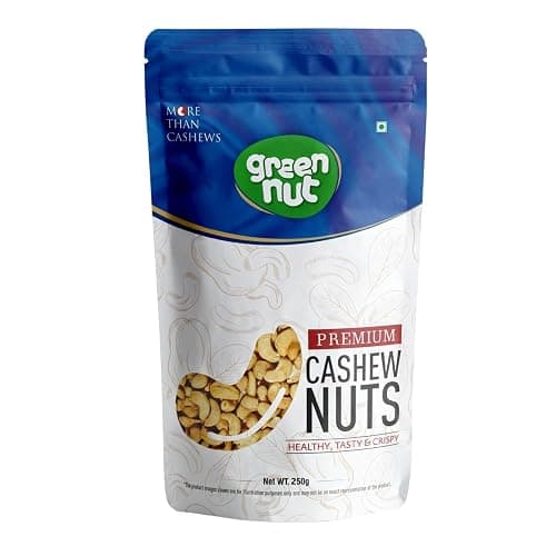Green Nut Whole Cashew Nuts – Fresh, Crunchy & Creamy – Rich in Protein, Healthy Fats & Antioxidants – Unroasted & Unsalted – 250gm