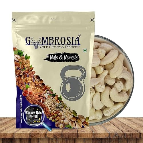 GYMBROSIA® Premium W-180 Jumbo Cashew Nuts (Kaju) 500g | King Size, Natural & Creamy | Rich in Protein, Magnesium & Healthy Fats | W180 Kaaju Super Premium Dry Fruit