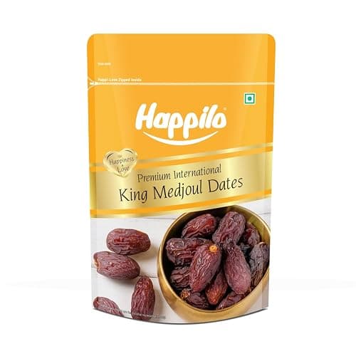 Happilo Premium International King Medjoul Dates 200g | Khajur, Khajoor | Dry Fruits | Dates in Fresh | Healthy Snacks | Dry Dates | Soft Chewy Texture | Sweet Caramel Taste