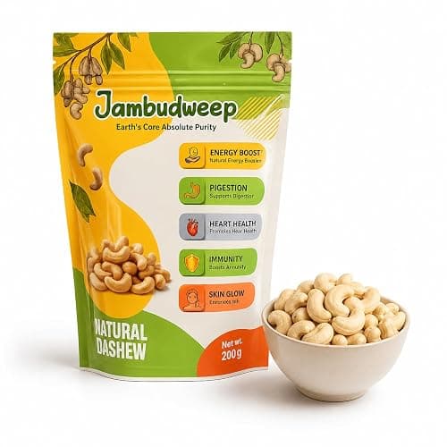 Jambudweep Cashews W180 200g | Premium Whole Kaju | Large & Crunchy Cashew Nuts | Naturally Delicious Dry Fruits | Ideal for Snacking, Sweets, Desserts & Cooking