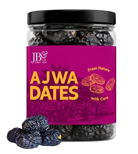JB&CO Ajwa Dates 500g JAR | Premium Saudi Madina Ajwa khajoor | Soft, Natural, No Added Sugar | Rich in Fiber, Iron & Energy