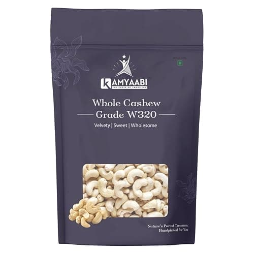 Kamyaabi Whole Cashew W320 250g | Premium Whole Kaju Nuts | Heart-Healthy & Delicious Snack | Fresh Crunchy Cashews | Protein Rich Dry Fruits for Daily Snacking