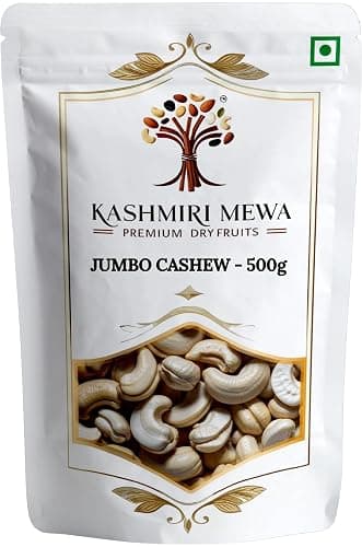 Kashmiri Mewa Jumbo Cashew Nuts W180 (Kaju) | Premium Handpicked Large Whole Cashews | Extra Crunchy & Fresh | Perfect for Guests, Gifting & Healthy Snacking (500g)
