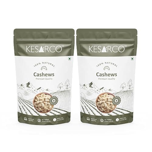 KESARCO Premium W320 Cashews 1kg | High in Magnesium | Rich Source of Healthy Fats, Protein, Fiber and Antioxidants | Whole Plain Kaju | 500gm X 2