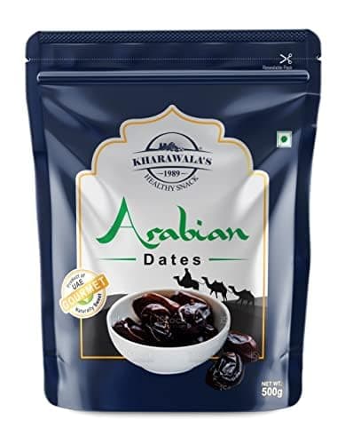 KHARAWALA's ; HEALTHY SNACK Fresh Arabian Dates, Preservatives Free Khajoor, Rich In Iron & Literary Fiber, 500Gm